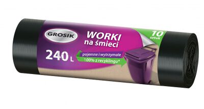 Grosik Worki na śmieci LDPE, 240l, 10 szt., czarne