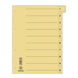 Donau Przekładka karton, A4, 235x300mm, 0-9, 1 karta z perforacją, żółta