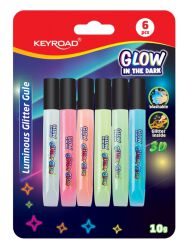Keyroad Klej brokatowy Luminious, fluorescencyjny, 6x10ml, blister, mix kolorów