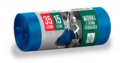 Anna Zaradna Worki na śmieci z taśmą ściągającą, supermocne, 35 l, 15 szt., niebieskie