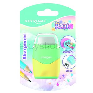 Keyroad Temperówka plastikowa z gumką pastel, podwójna, blister, mix kolorów