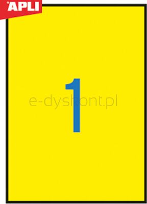 Etykiety kolorowe APLI, 210x297mm, prostokątne, żółte, 20 ark.