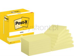 Bloczek Samoprzylepny Post-It, 76X127Mm, 12X100 Kart., Żółty 