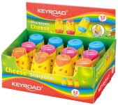 Keyroad Temperówka Cheese, plastikowa, podwójna, z pojemnikiem, pakowane na displayu, mix kolorów - 2