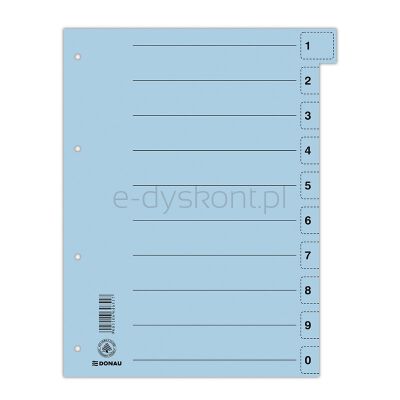 Donau Przekładka Karton A4, 235X300Mm, 0-9, 1 Karta Z Perforacją, Niebieska 