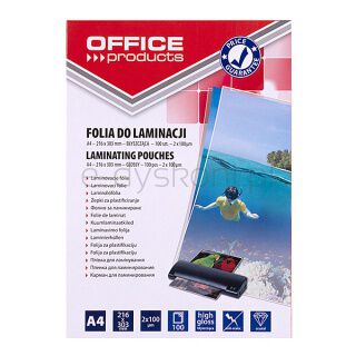 Office Products Folia Do Laminowania, A4, 2x100mikr., błyszcząca, 100szt., transparentna