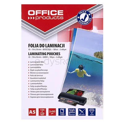 Office Products Folia Do Laminowania, A5, 2X80Mikr., Błyszcząca, 100Szt., Transparentna