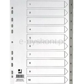 Q-Connect Przekładki PP, A4, 225x297mm, 1-10, 10 kart, szare