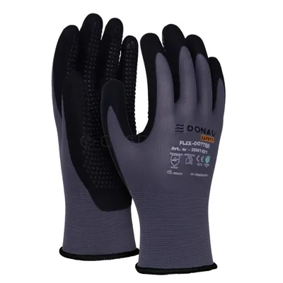 Donau Rękawice Safety Flex-Dotted, Kat. Ii, Rozm. 10, Szare
