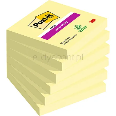 Post-It Karteczki Samoprzylepne Super Sticky (654-6Sscy-Eu), 76X76Mm, 1X90 Kart., Żółte 