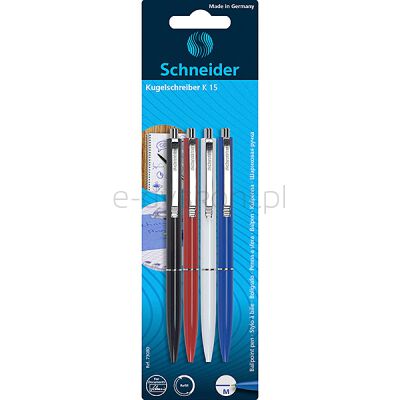 Schneider Długopis Automatyczny K15, 4 Szt., Blister