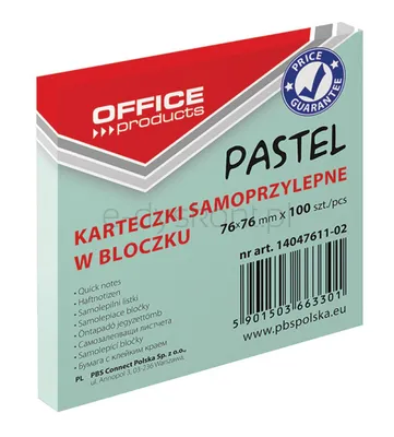 Office Products Bloczek Samoprzylepny 76X76Mm, 1X100 Kart., Pastel, Zielony
