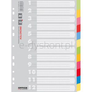 Office Products Przekładki karton, A4, 223x297mm, 12 kart, mix kolorów