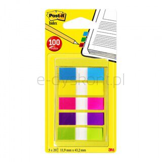 Post-It Zakładki indeksujące (683-5CB), PP, 11,9x43,1mm, 5x20 kart., mix kolorów