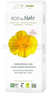 Ekologiczne Podpaski Higieniczne Na Noc, 10 Szt