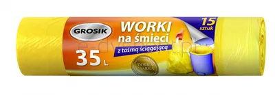 Grosik Worki na śmieci z taśmą HDPE, 35l, 15 szt., żółte
