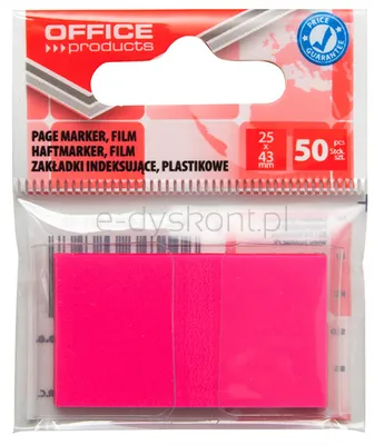 Office Products Zakładki Indeksujące Pp, 25X43Mm, 1X50 Kart., Zawieszka, Różowe 