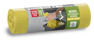 Anna Zaradna Worki do segregacji odpadów metal, plastik, 120 l, 10 szt., żółte, żółty