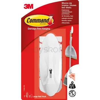 Command™ Haczyk Z Metalowym Uchwytem Wielokrotnego Użytku, 17069, 1 Haczyk + 2 Duże Paski