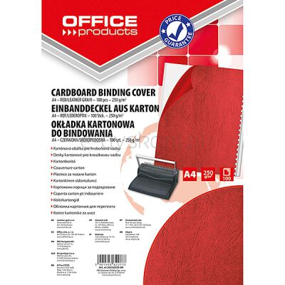 Office Products Okładki Do Bindowania Karton, A4, 250Gsm, Skóropodobne, 100Szt., Czerwone 