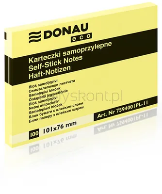 Donau Bloczek Samoprzylepny Eco, 101X76Mm, 1X100 Kart., Jasnożółty 