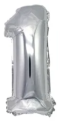 Balon foliowy PARTY GO, cyfra 1, 80cm, srebrny