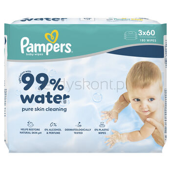 Pampers 99% Water Chusteczki Nawilżane Dla Dzieci, 3 Opakowania po 60 szt. Chusteczek = 180 szt