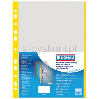 Donau Koszulki na dokumentyPP, A4, krystal 40mikr kolorowy brzeg - żółty, 100szt.