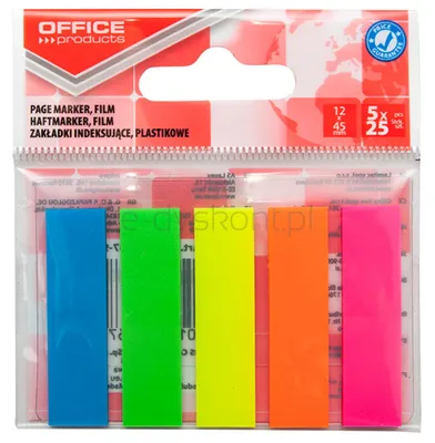 Office Products Zakładki indeksujące papier Standard, Pp, 12X45Mm, 5X25 Kart., Zawieszka, Mix Kolorów