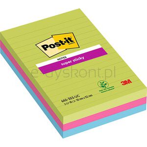 Post-It Karteczki samoprzylepne Super Sticky w linie (660 - 3 SSUC), 102x152mm, 3x90 kart., neonowe