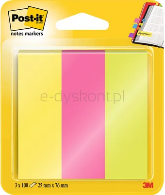 Post-It Zakładki indeksujące (671/3), papier, 25x76mm, 3x100 kart., mix kolorów 