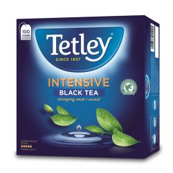 Tetley Herbata Intensive Black 100 torebek, z zawieszką