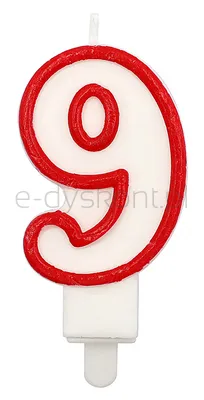 Świeczka Part Go, cyfra 9, 9cm, biało-czerwona