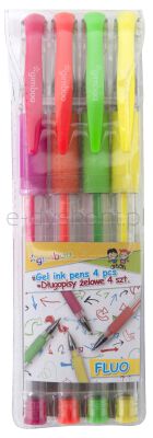 Gimboo Długopis żelowy Fluo, 0,8mm, 4 szt., zawieszka, mix kolorów 