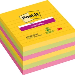 Post-It  Karteczki Samoprzylepne Super Sticky Xl, Carnival, W Linię, 101X101Mm, 6X90 Kart.