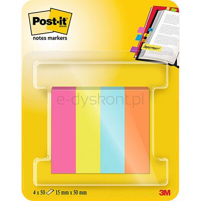 Znaczniki Post-It (670-4POP-EU), papier, 12,7x44,4mm, 4x50 kart., mix kolorów neon [BIURO]
