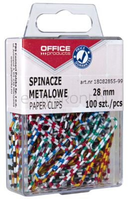 Office Products Spinacze metalowe Zebra, powlekane, 28mm, w pudełku, 100szt., mix kolorów