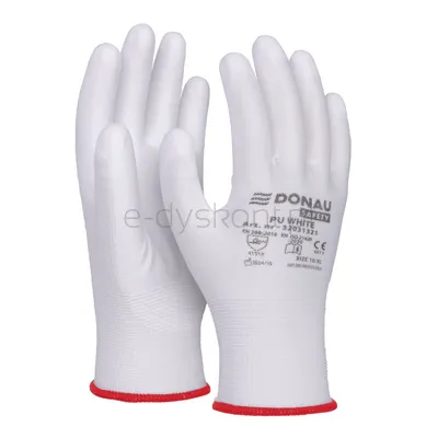 Donau Rękawice Safety Pu White, Kat. Ii, Rozm. 6, Białe