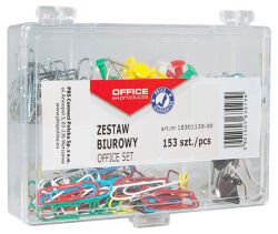 Office Products Zestaw Biurowy (Pinezki, Klipy I Spinacze) Mix 153Szt., Mix Kolorów 
