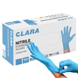 Rękawice nitrylowe bezpudrowe CLARA, 100 szt., rozmiar L, niebieskie