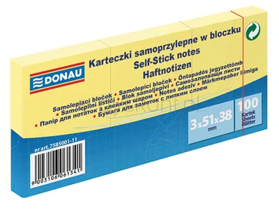 Donau Bloczek samoprzylepny 38X51Mm, 1X100 Kart., Jasnożółty