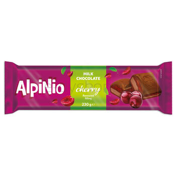 Alpinio.Czekolada mleczna z nadzieniami o smaku wiśniowym 230g