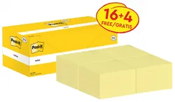 Karteczki Samoprzylepne Post-It® (654Cy-Vp20), 76X76Mm, (16+4)X100 Kart., Żółte, 4 Bloczki Gratis