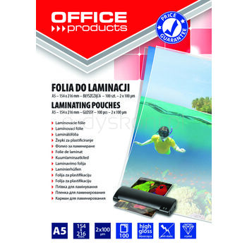 Folia do laminowania OFFICE PRODUCTS A5 2x100mikr. błyszcząca  100szt transparentna