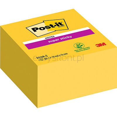 Post-It Kostka Samoprzylepna Super Sticky (2028-S), 76X76Mm, 1X350 Kart., Ultra Żółta 