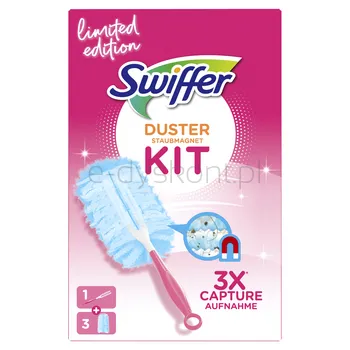 Swiffer Duster Kit Zestaw do usuwania kurzu przyciągający i zatrzymujący kurz (1 rączka + 3 miotełek do kurzu)