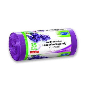 Worki na śmieci z uszami STELLA, zapach lawendy, 35 l, 24 szt., lawendowy