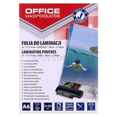 Office Products Folia do laminowania A6, 2x100mikr., błyszcząca, 100szt., transparentna