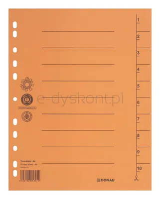 Donau Przekładka karton A4, 235x300mm, 1-10, 1 karta, pomarańczowa 