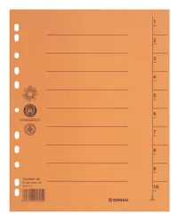 Donau Przekładka karton A4, 235x300mm, 1-10, 1 karta, pomarańczowa 